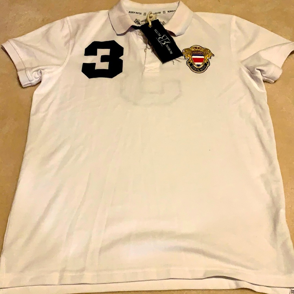 ROBIN RUTH COSTA RICA WHITE NAVY POLO AMAZING M SLIM FIT!!!
